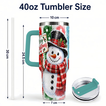 #pl[40oz|Green] Christmas Snowman 40oz Tumbler with Handle, Holiday Travel Cup