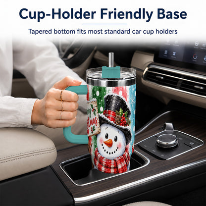 #pl[40oz|Green] Christmas Snowman 40oz Tumbler with Handle, Holiday Travel Cup