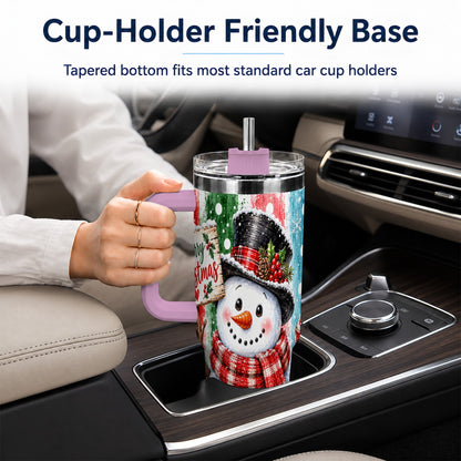 #pl[40oz|Pink] Christmas Snowman 40oz Tumbler with Handle, Holiday Travel Cup