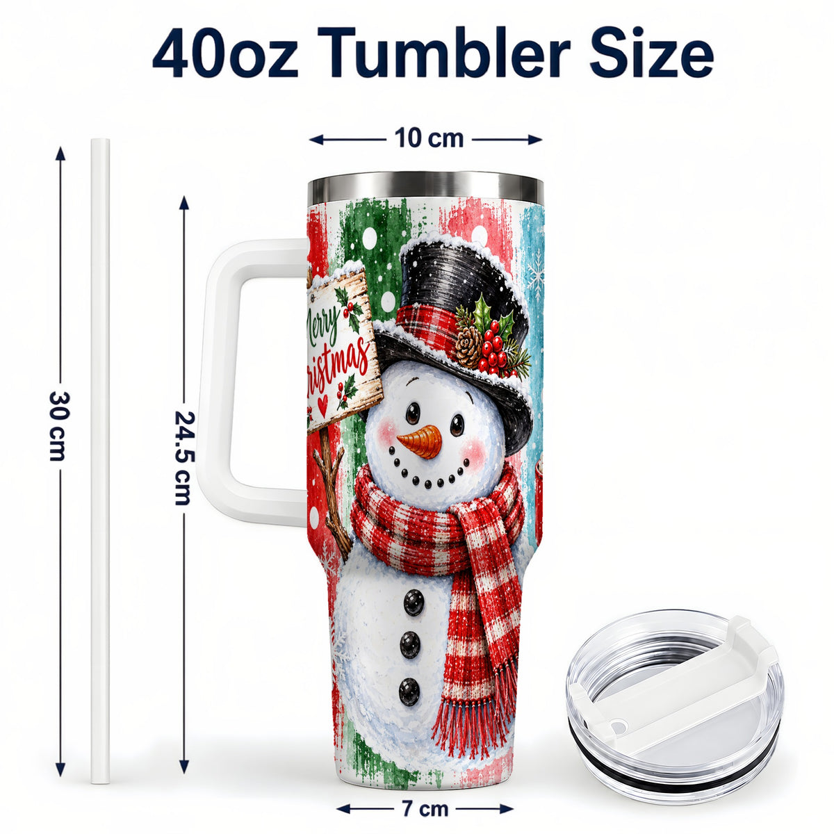 #pl[40oz|White] Christmas Snowman 40oz Tumbler with Handle, Holiday Travel Cup