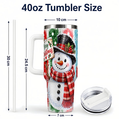 #pl[40oz|White] Christmas Snowman 40oz Tumbler with Handle, Holiday Travel Cup
