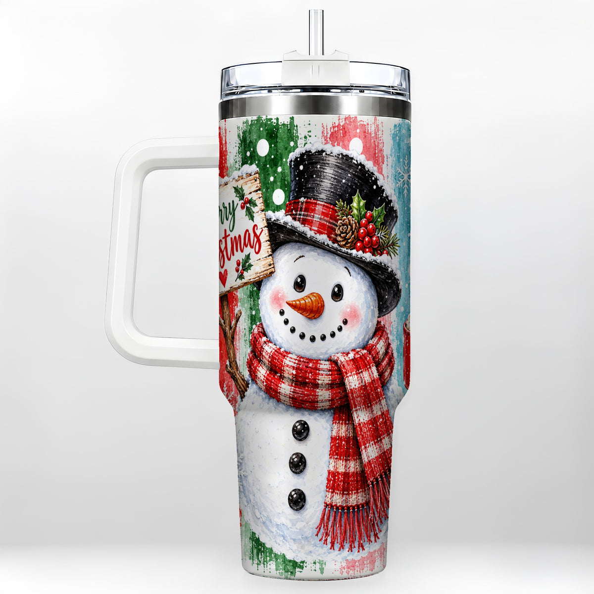 Christmas Snowman 40oz Tumbler with Handle, Holiday Travel Cup