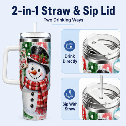 #pl[40oz|White] Christmas Snowman 40oz Tumbler with Handle, Holiday Travel Cup