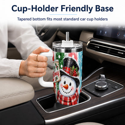 #pl[40oz|White] Christmas Snowman 40oz Tumbler with Handle, Holiday Travel Cup