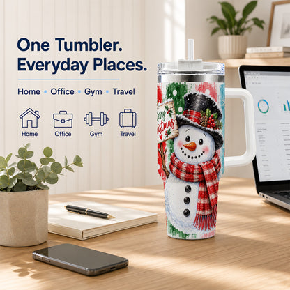 #pl[40oz|White] Christmas Snowman 40oz Tumbler with Handle, Holiday Travel Cup