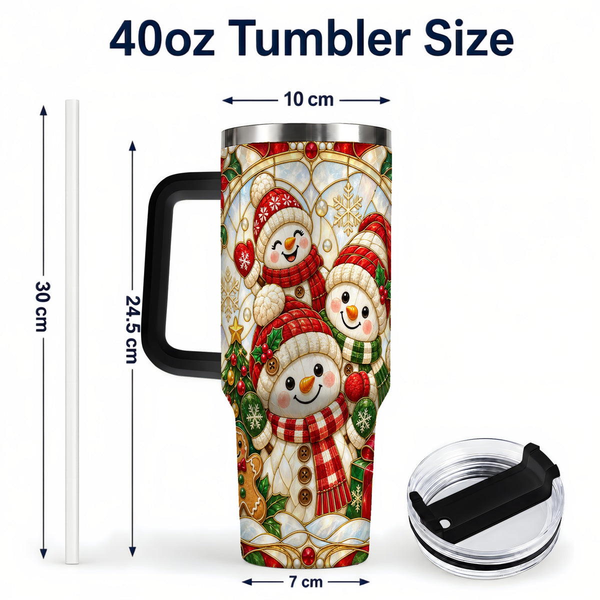 #pl[40oz|Black] Snowman Family 40oz Tumbler with Handle, Christmas Winter Drinkware