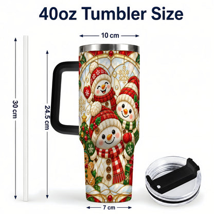 #pl[40oz|Black] Snowman Family 40oz Tumbler with Handle, Christmas Winter Drinkware