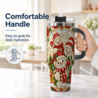 #pl[40oz|Black] Snowman Family 40oz Tumbler with Handle, Christmas Winter Drinkware