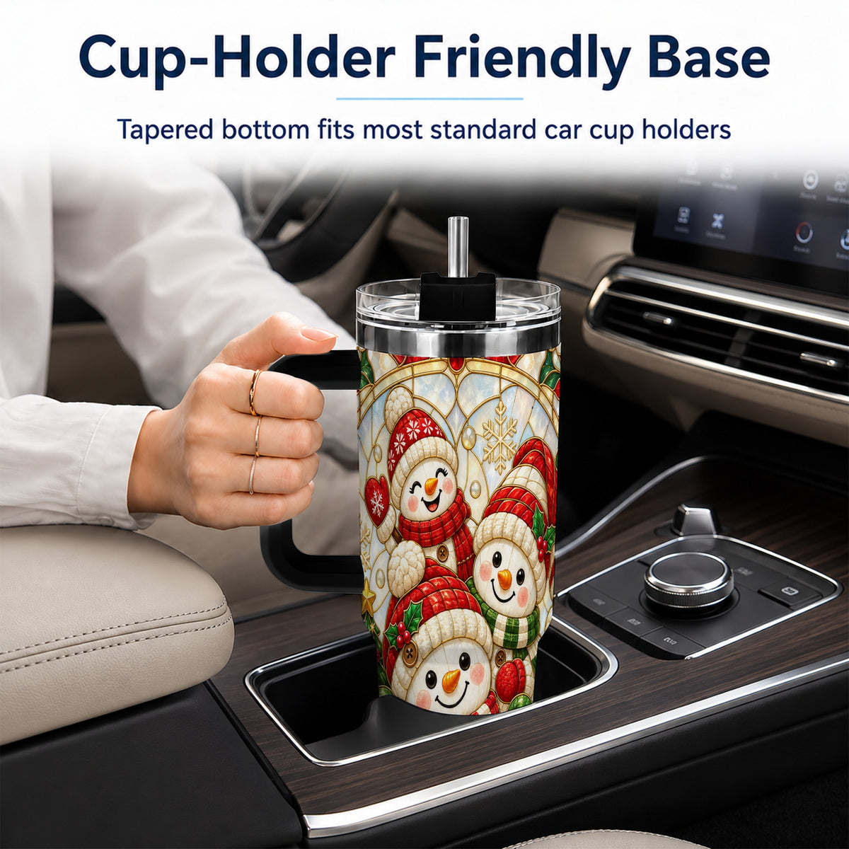 #pl[40oz|Black] Snowman Family 40oz Tumbler with Handle, Christmas Winter Drinkware