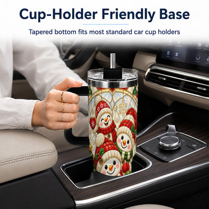 #pl[40oz|Black] Snowman Family 40oz Tumbler with Handle, Christmas Winter Drinkware