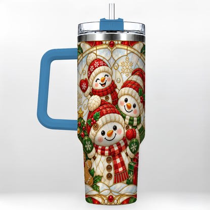 #pl[40oz|Blue] Snowman Family 40oz Tumbler with Handle, Christmas Winter Drinkware