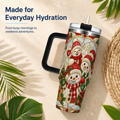 #pl[40oz|Black] Snowman Family 40oz Tumbler with Handle, Christmas Winter Drinkware