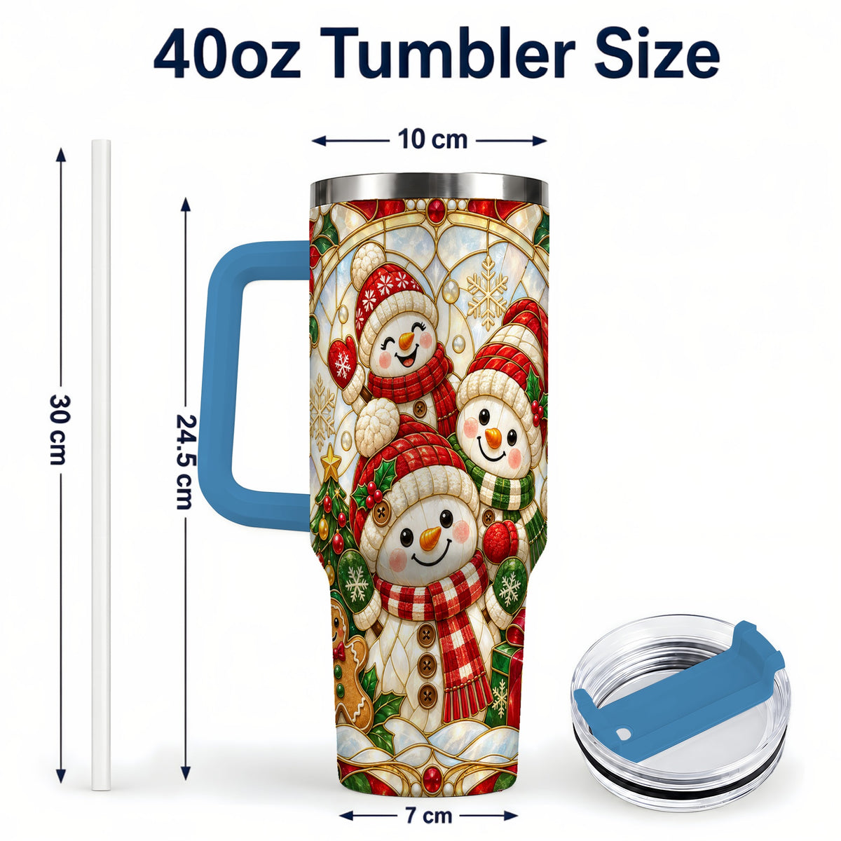 #pl[40oz|Blue] Snowman Family 40oz Tumbler with Handle, Christmas Winter Drinkware