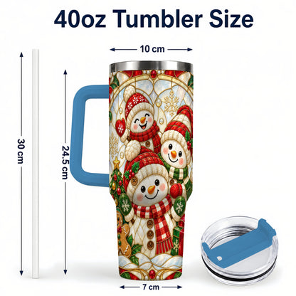 #pl[40oz|Blue] Snowman Family 40oz Tumbler with Handle, Christmas Winter Drinkware
