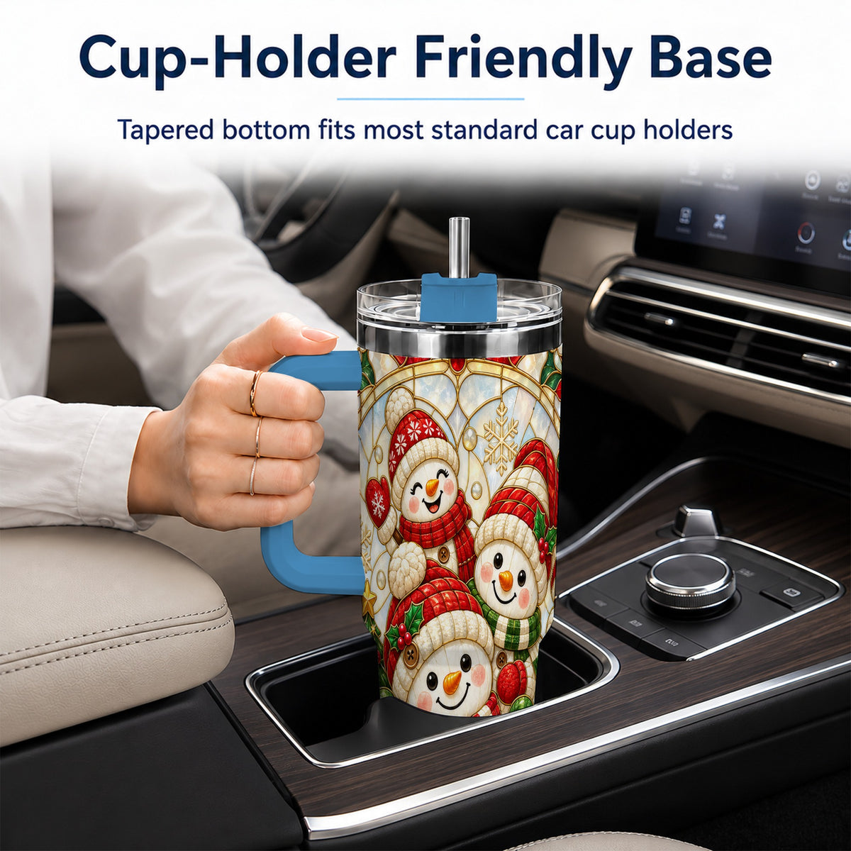 #pl[40oz|Blue] Snowman Family 40oz Tumbler with Handle, Christmas Winter Drinkware