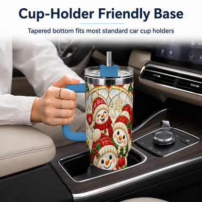 #pl[40oz|Blue] Snowman Family 40oz Tumbler with Handle, Christmas Winter Drinkware