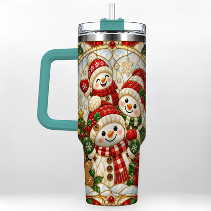 #pl[40oz|Green] Snowman Family 40oz Tumbler with Handle, Christmas Winter Drinkware