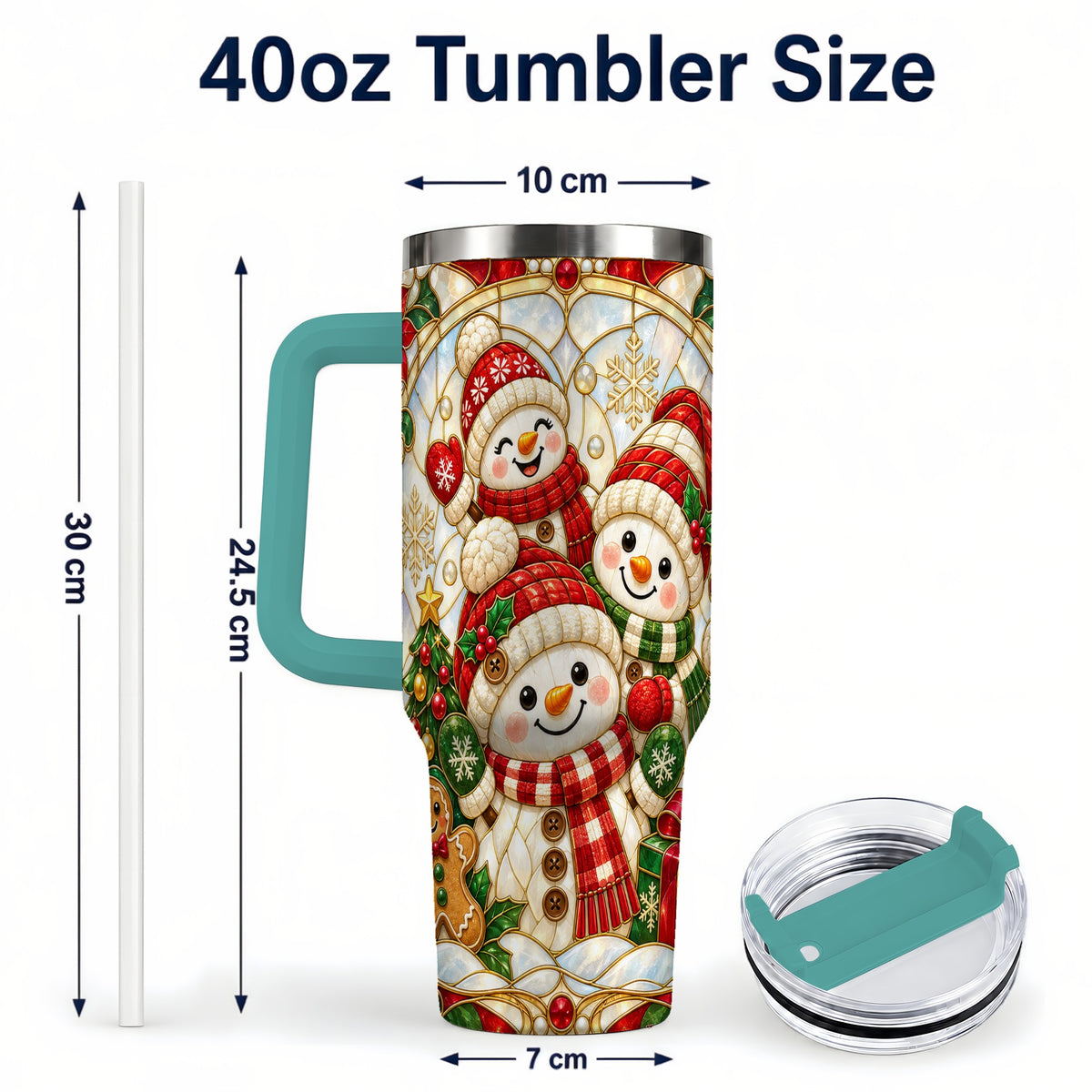 #pl[40oz|Green] Snowman Family 40oz Tumbler with Handle, Christmas Winter Drinkware