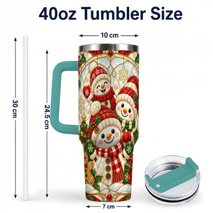 #pl[40oz|Green] Snowman Family 40oz Tumbler with Handle, Christmas Winter Drinkware