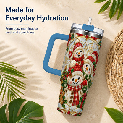 #pl[40oz|Blue] Snowman Family 40oz Tumbler with Handle, Christmas Winter Drinkware