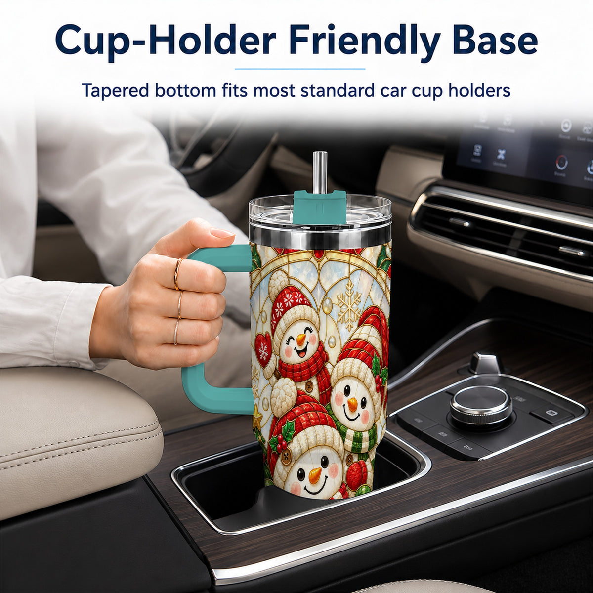#pl[40oz|Green] Snowman Family 40oz Tumbler with Handle, Christmas Winter Drinkware