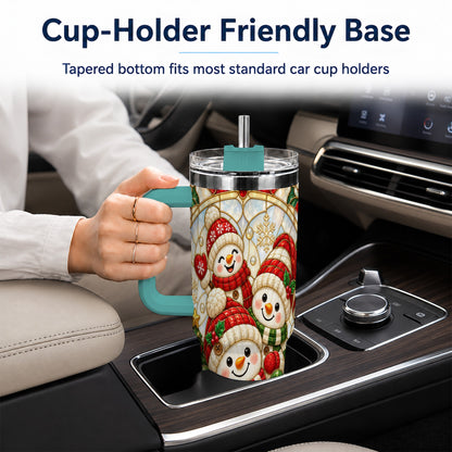 #pl[40oz|Green] Snowman Family 40oz Tumbler with Handle, Christmas Winter Drinkware
