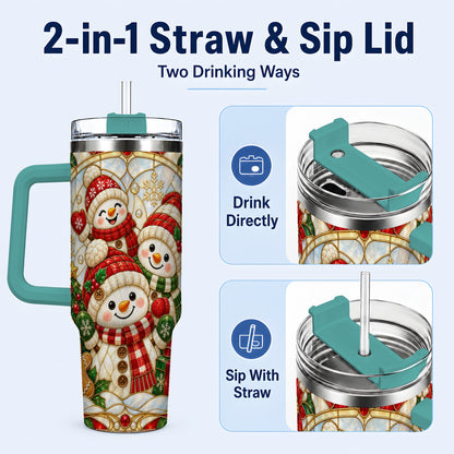 #pl[40oz|Green] Snowman Family 40oz Tumbler with Handle, Christmas Winter Drinkware
