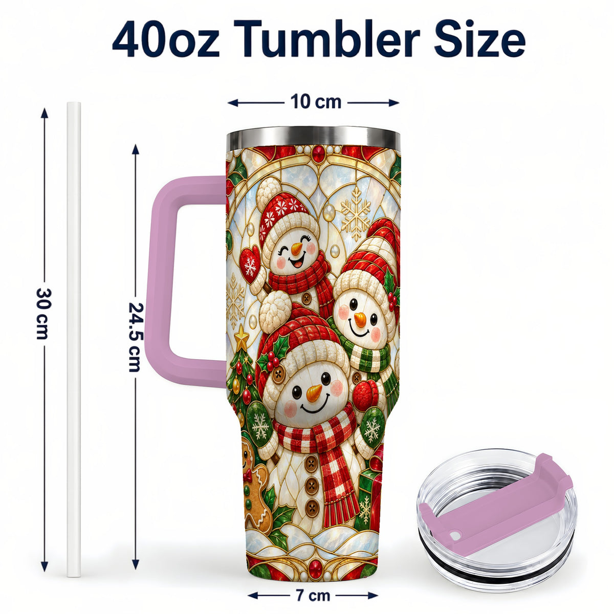 #pl[40oz|Pink] Snowman Family 40oz Tumbler with Handle, Christmas Winter Drinkware