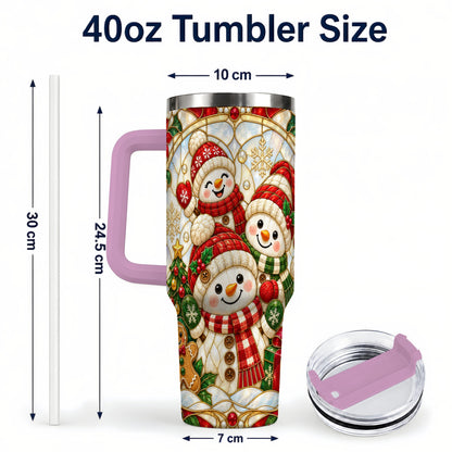 #pl[40oz|Pink] Snowman Family 40oz Tumbler with Handle, Christmas Winter Drinkware