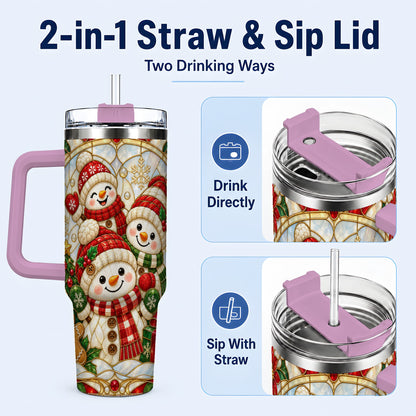 #pl[40oz|Pink] Snowman Family 40oz Tumbler with Handle, Christmas Winter Drinkware