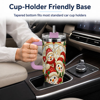 #pl[40oz|Pink] Snowman Family 40oz Tumbler with Handle, Christmas Winter Drinkware