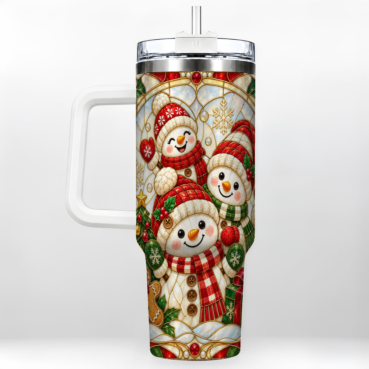 Snowman Family 40oz Tumbler with Handle, Christmas Winter Drinkware