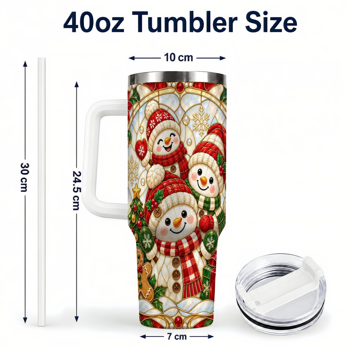 #pl[40oz|White] Snowman Family 40oz Tumbler with Handle, Christmas Winter Drinkware