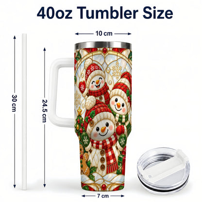 #pl[40oz|White] Snowman Family 40oz Tumbler with Handle, Christmas Winter Drinkware
