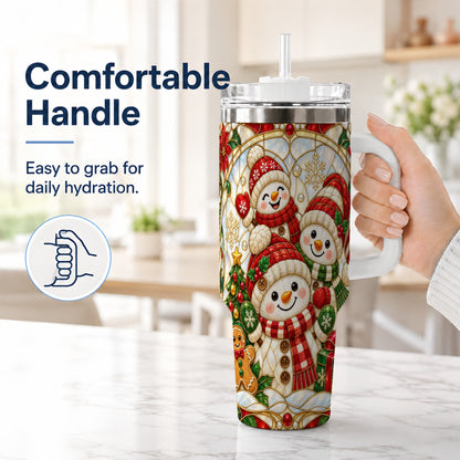 #pl[40oz|White] Snowman Family 40oz Tumbler with Handle, Christmas Winter Drinkware