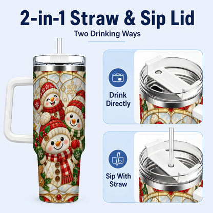 #pl[40oz|White] Snowman Family 40oz Tumbler with Handle, Christmas Winter Drinkware