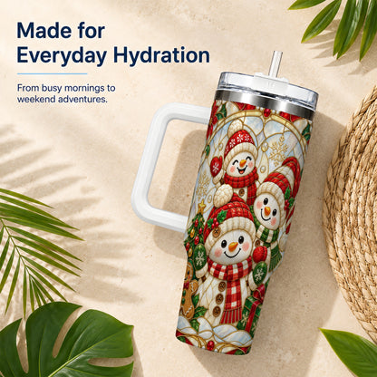 #pl[40oz|White] Snowman Family 40oz Tumbler with Handle, Christmas Winter Drinkware