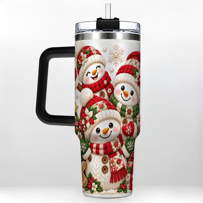 #pl[40oz|Black] Knitted Snowman 40oz Tumbler with Handle, Christmas Winter Drinkware
