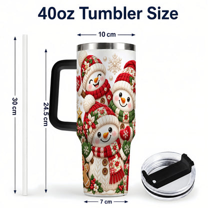 #pl[40oz|Black] Knitted Snowman 40oz Tumbler with Handle, Christmas Winter Drinkware