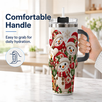 #pl[40oz|Black] Knitted Snowman 40oz Tumbler with Handle, Christmas Winter Drinkware