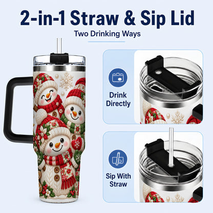 #pl[40oz|Black] Knitted Snowman 40oz Tumbler with Handle, Christmas Winter Drinkware