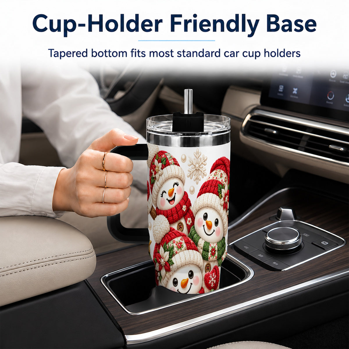 #pl[40oz|Black] Knitted Snowman 40oz Tumbler with Handle, Christmas Winter Drinkware