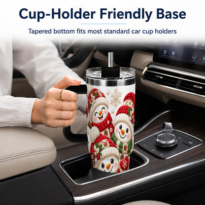 #pl[40oz|Black] Knitted Snowman 40oz Tumbler with Handle, Christmas Winter Drinkware