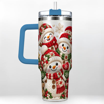 #pl[40oz|Blue] Knitted Snowman 40oz Tumbler with Handle, Christmas Winter Drinkware