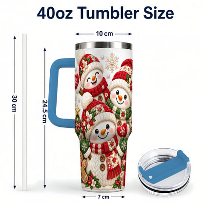 #pl[40oz|Blue] Knitted Snowman 40oz Tumbler with Handle, Christmas Winter Drinkware