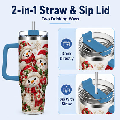 #pl[40oz|Blue] Knitted Snowman 40oz Tumbler with Handle, Christmas Winter Drinkware