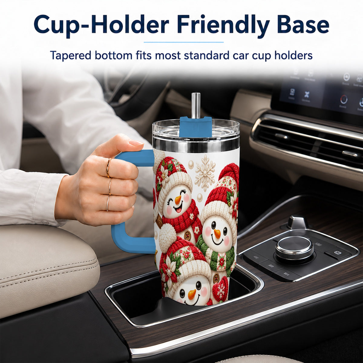 #pl[40oz|Blue] Knitted Snowman 40oz Tumbler with Handle, Christmas Winter Drinkware