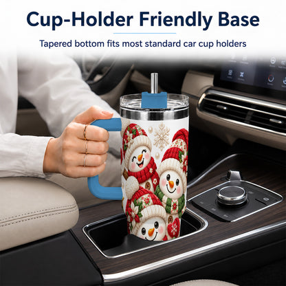 #pl[40oz|Blue] Knitted Snowman 40oz Tumbler with Handle, Christmas Winter Drinkware