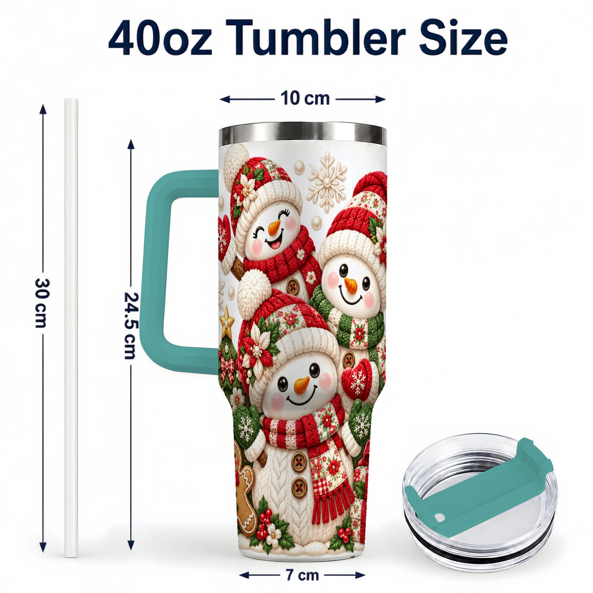 #pl[40oz|Green] Knitted Snowman 40oz Tumbler with Handle, Christmas Winter Drinkware