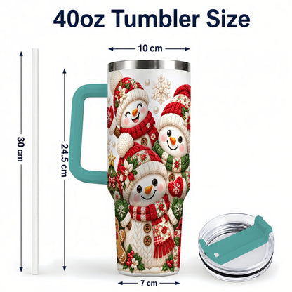 #pl[40oz|Green] Knitted Snowman 40oz Tumbler with Handle, Christmas Winter Drinkware